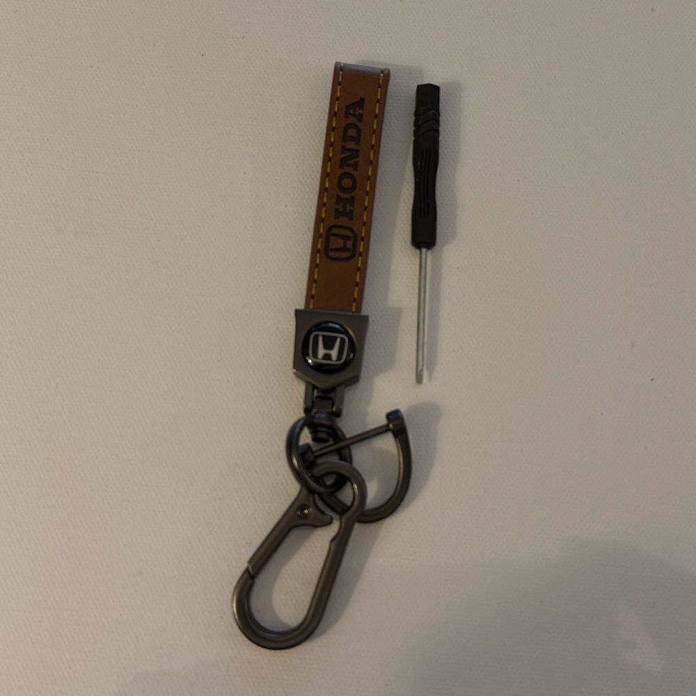 Honda Key Fob Keychain in Brown Leather with Logo NWT